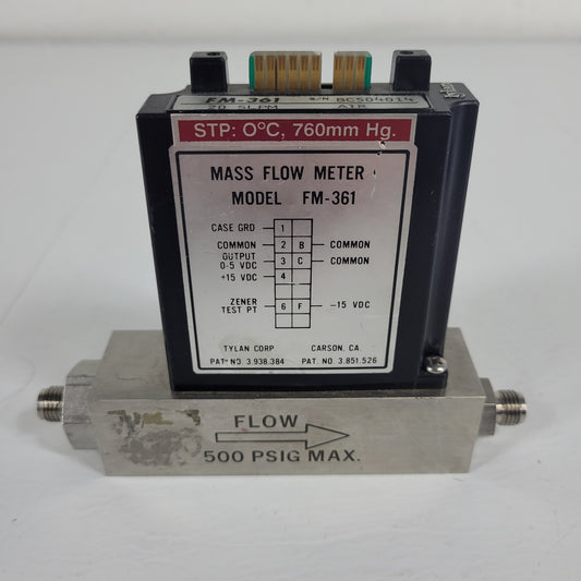 Tylan FM-361 20SLPM Air Mass Flow Controller 500PSIG Flow Max elastomer-sealed
