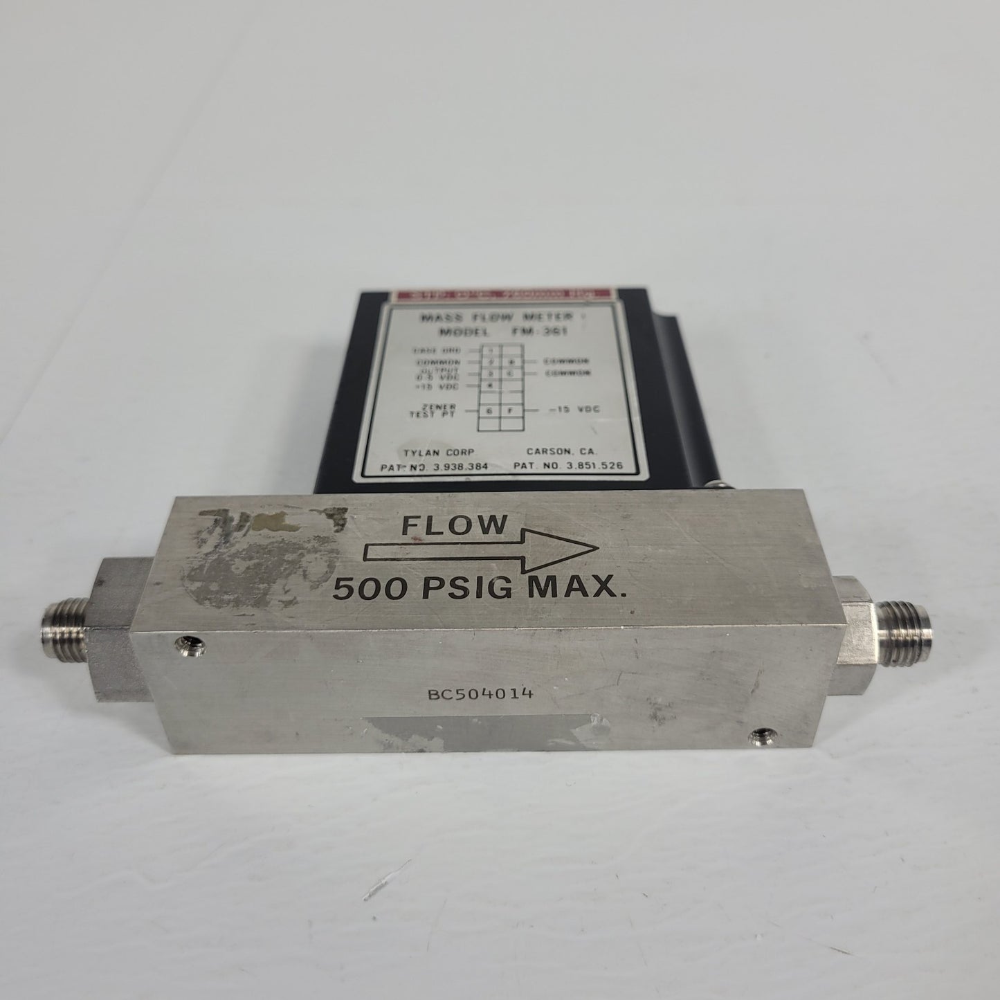 Tylan FM-361 20SLPM Air Mass Flow Controller 500PSIG Flow Max elastomer-sealed