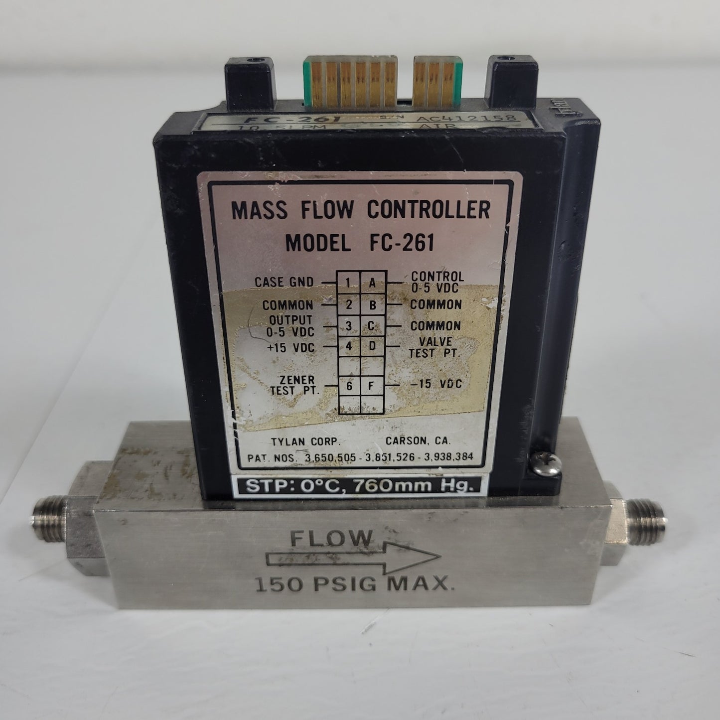 Tylan FC-261 10SLPM Air Mass Flow Controller 150PSIG Flow Max elastomer-sealed