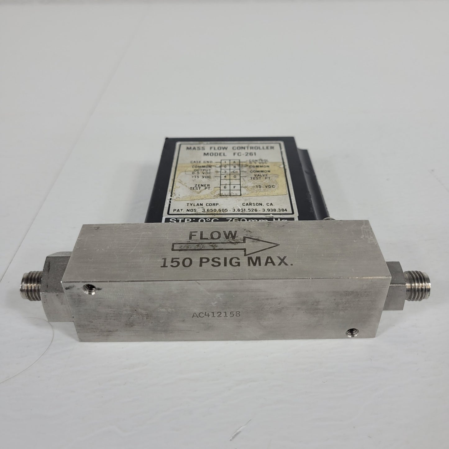 Tylan FC-261 10SLPM Air Mass Flow Controller 150PSIG Flow Max elastomer-sealed