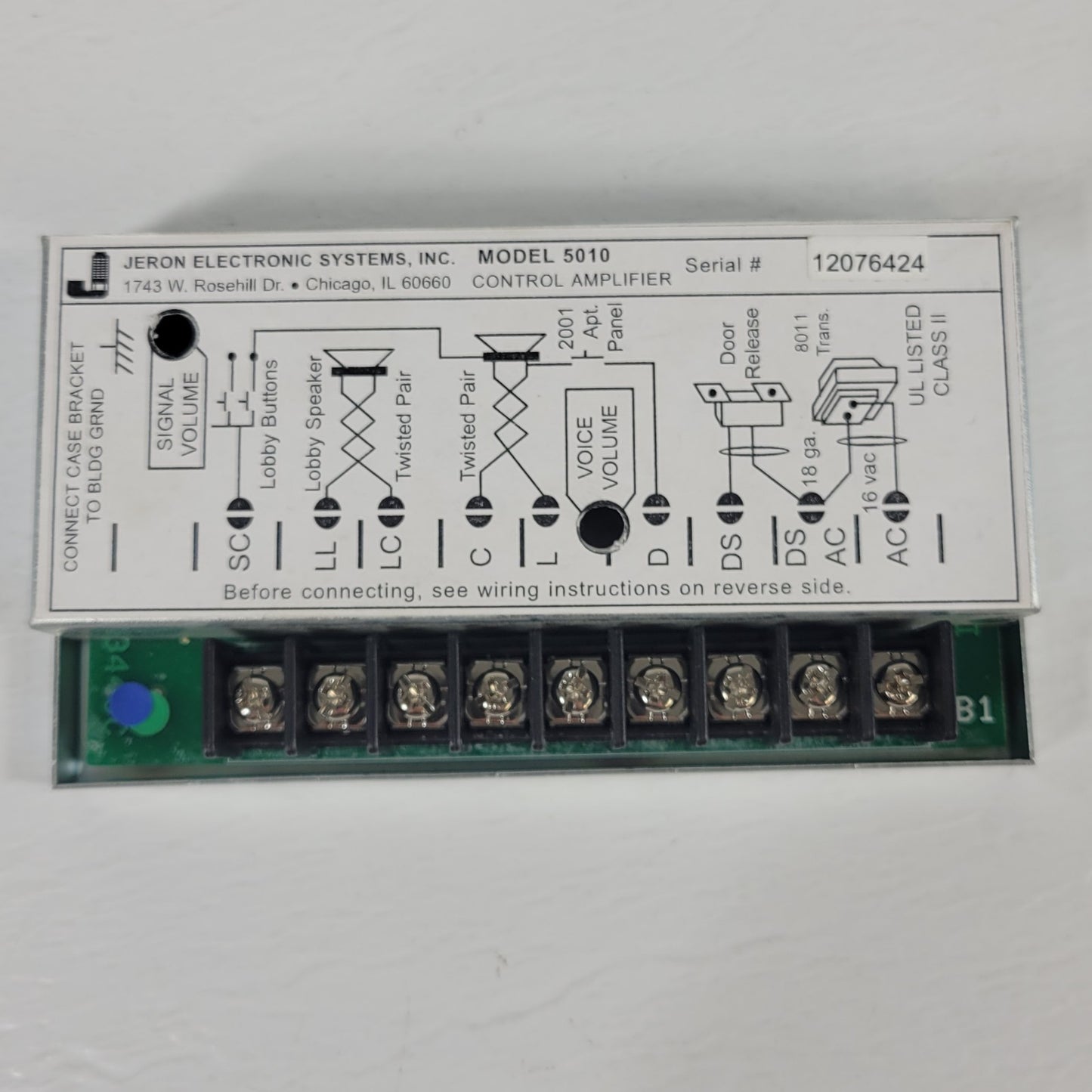Jeron Electronic Systems 5010 Metal Door Mount Intercom Control Amplifier Panel