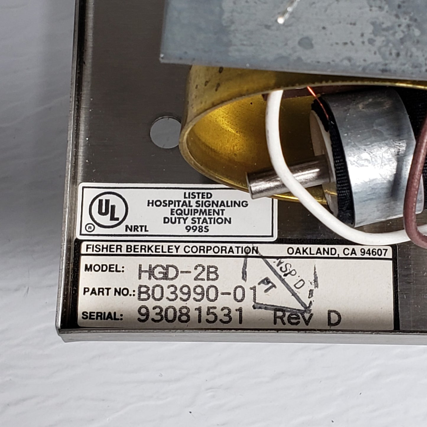 Fisher Berkeley Ektacom HGD-2B Emergency Chime Switch B03990-01 Nurse Station