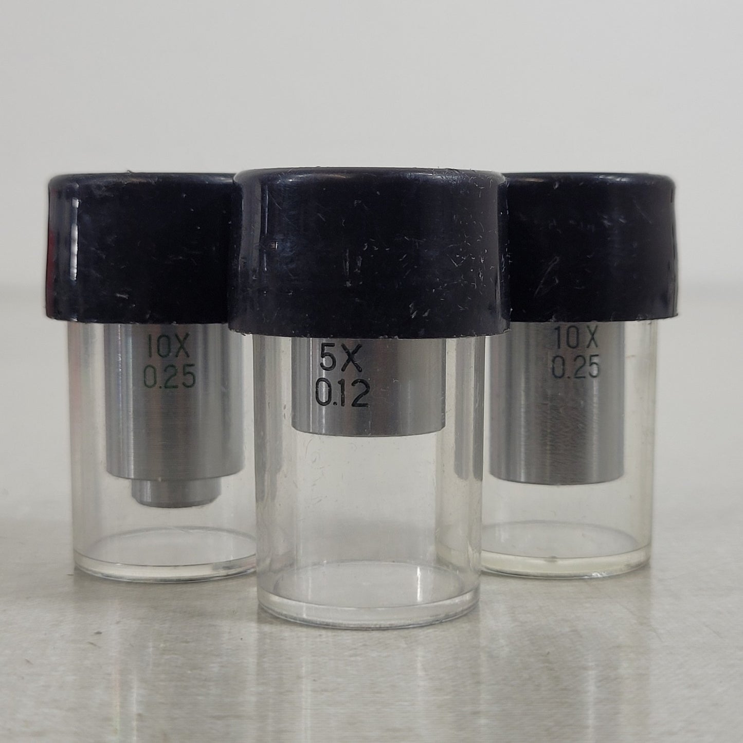 Microscope Objectives Set 5X & Two 10X Mag 20mm Thread Bases Ocular Lenses