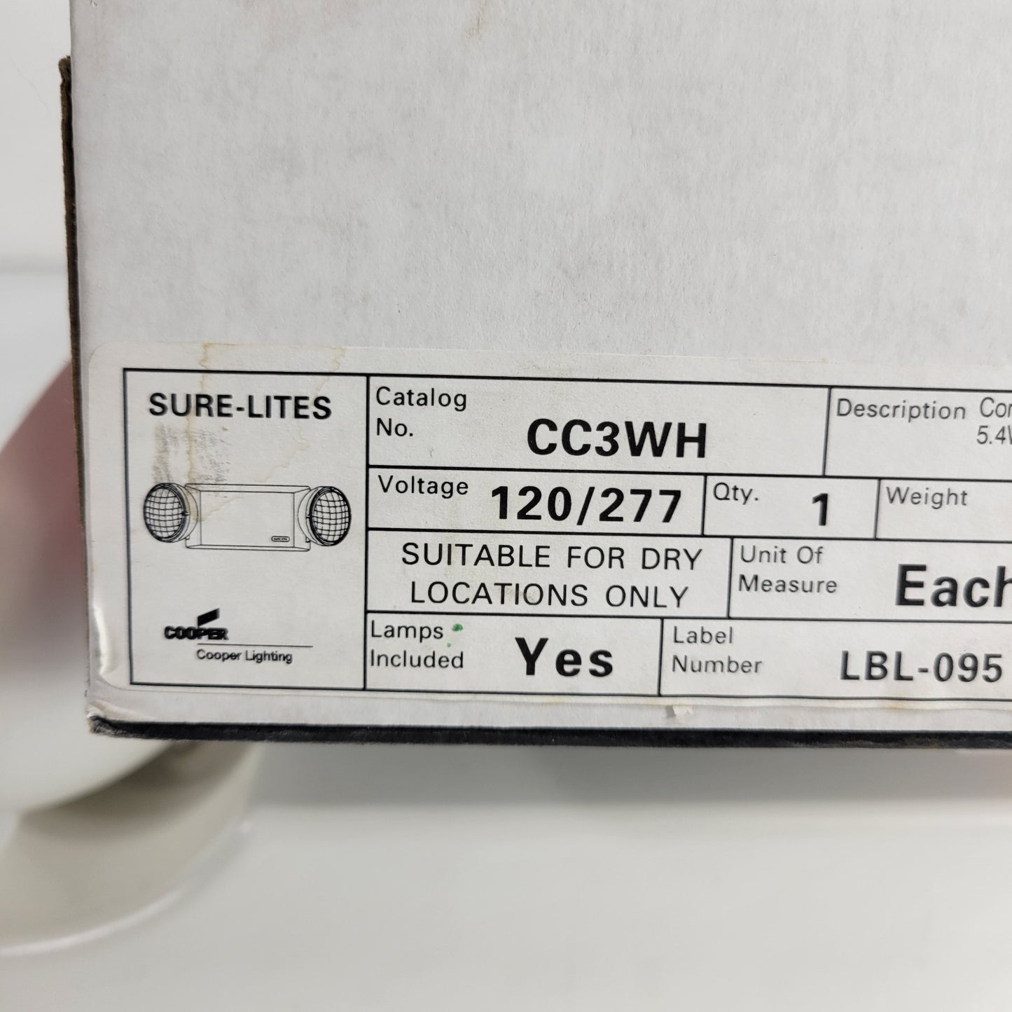 Cooper Sure-Lites CC3WH Emergency Light Fully Adjustable Heads Impact Resistant