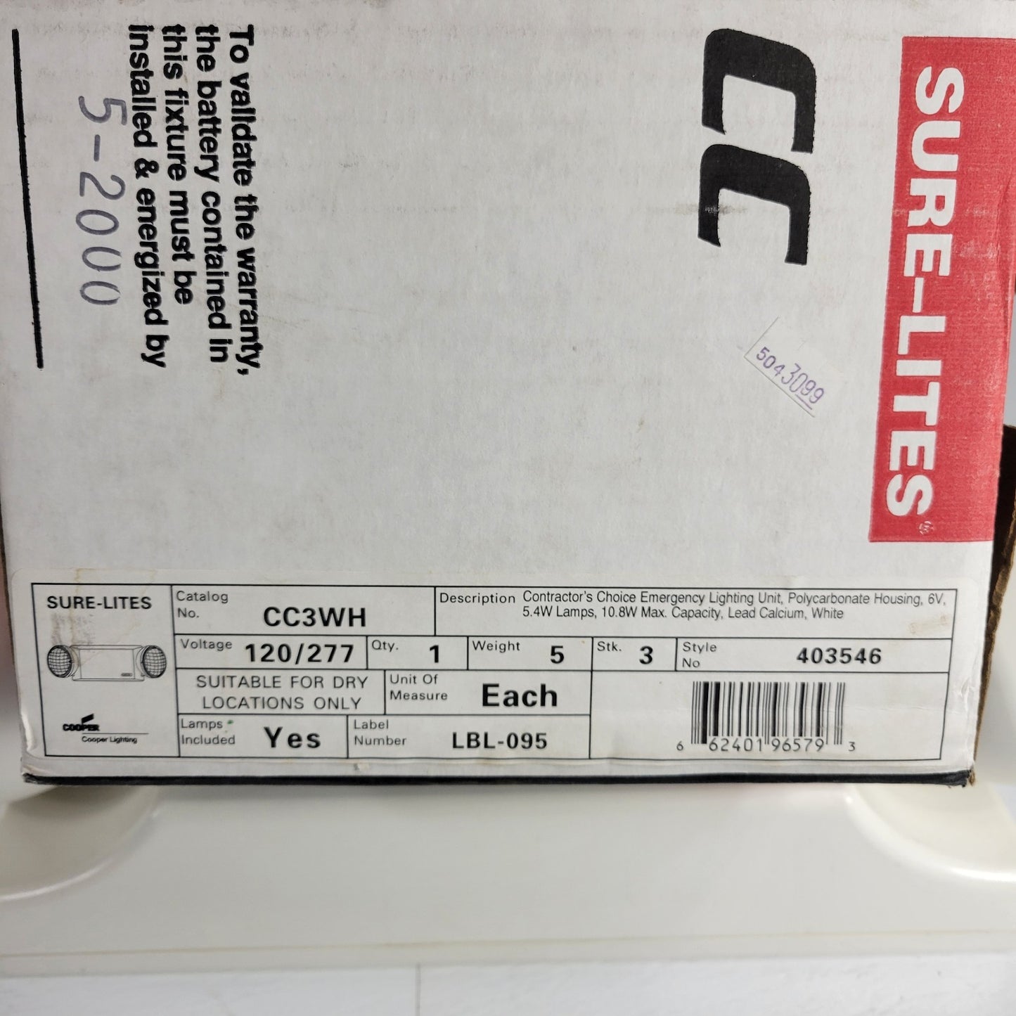 Cooper Sure-Lites CC3WH Emergency Light Fully Adjustable Heads Impact Resistant