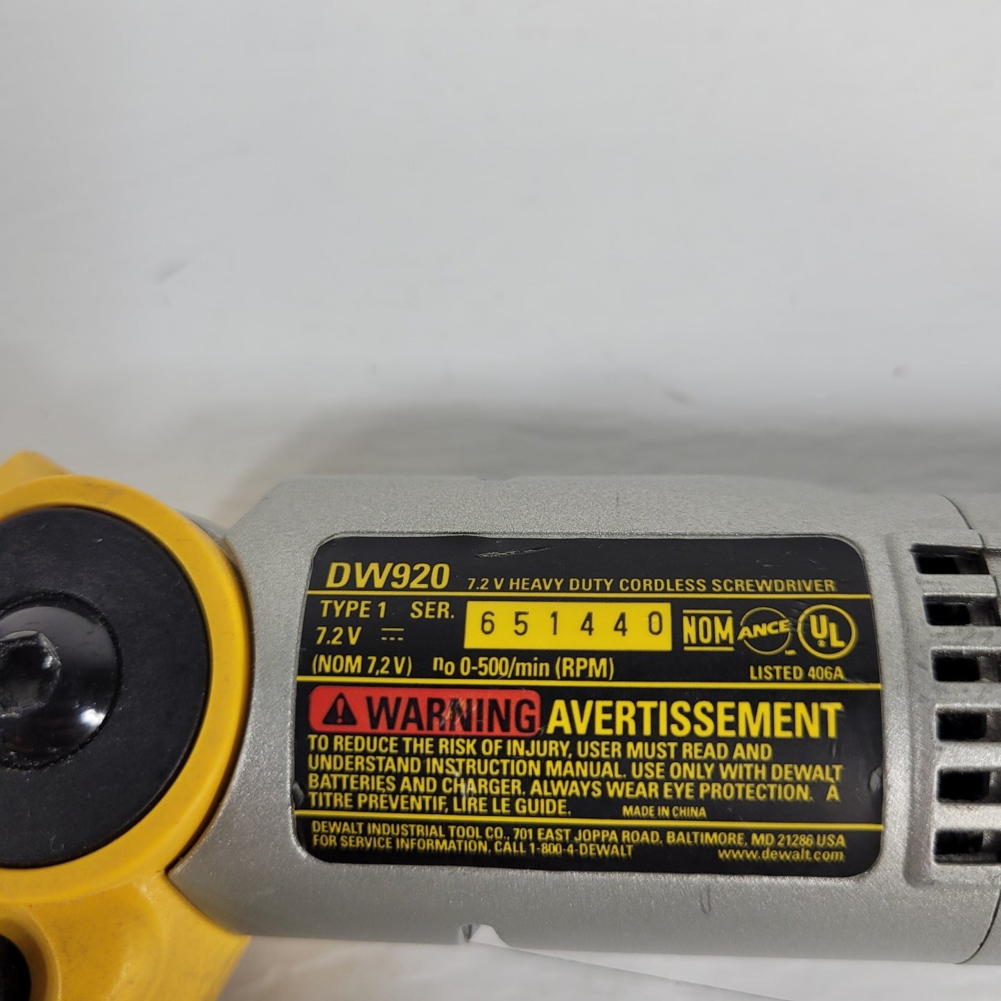 Tested Works Dewalt DW920 7.2V Heavy Duty Cordless Screwdriver Tool