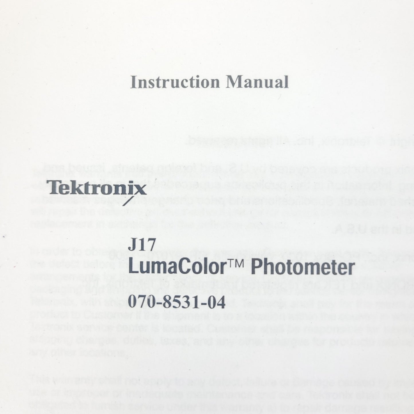 Tektronix J17 LumaColor Photometer Set J1820 Chromaticity Head Light Measurer