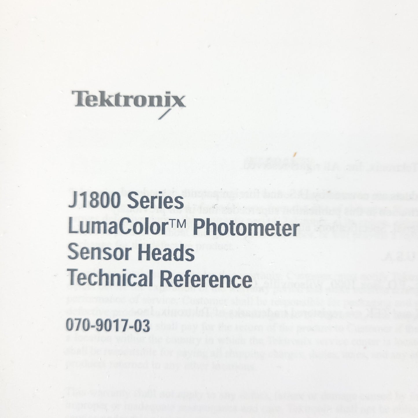 Tektronix J17 LumaColor Photometer Set J1820 Chromaticity Head Light Measurer