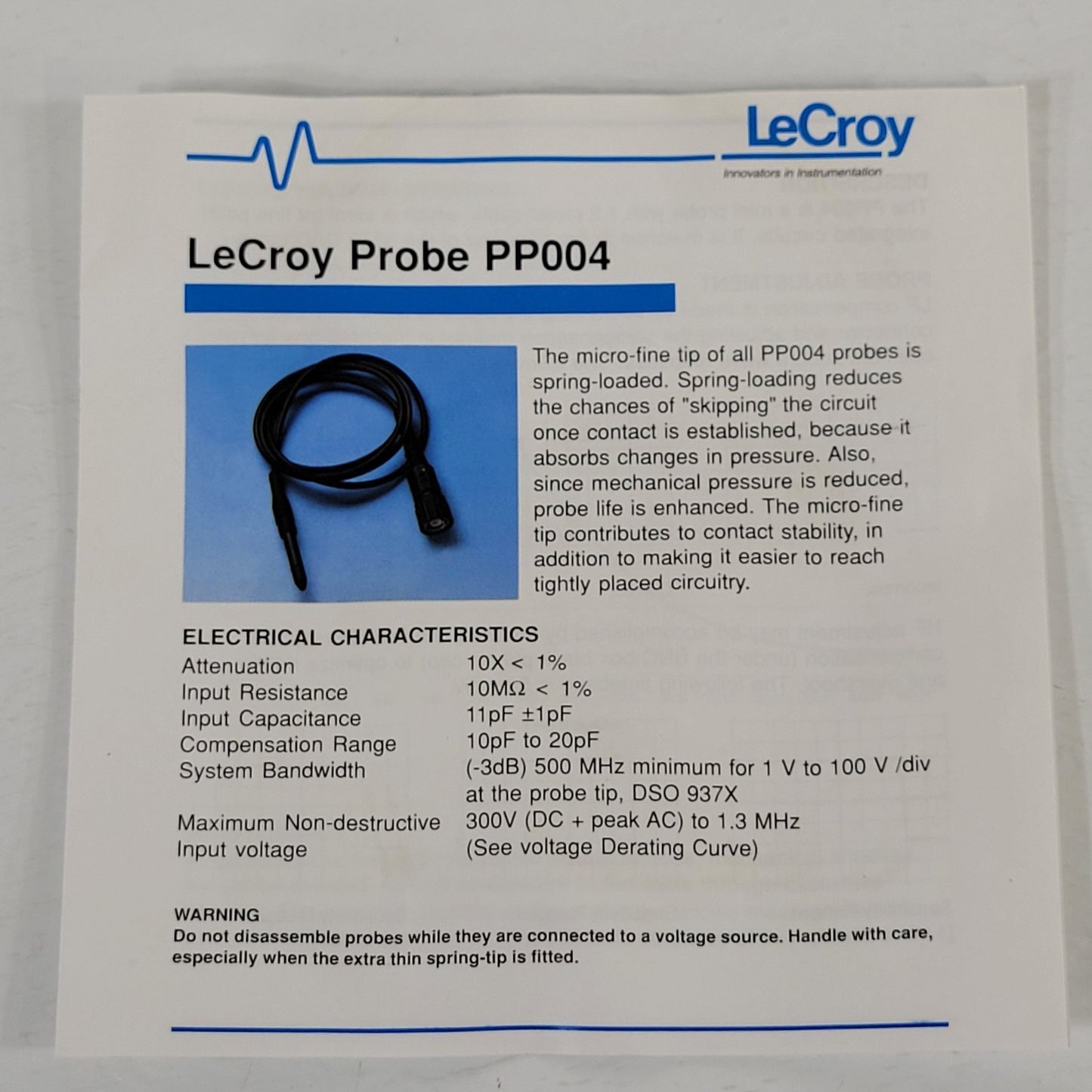 LeCroy Oscilloscope Passive Probe PP004 Kit Micro-fine Tip For Circuit Boards
