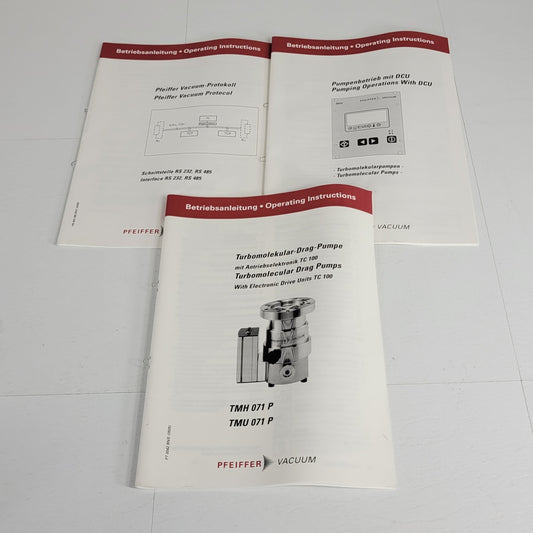 Pfeiffer Vacuum TMH 071 P Pump Operations w/ DCU Operating Manuals And Protocol
