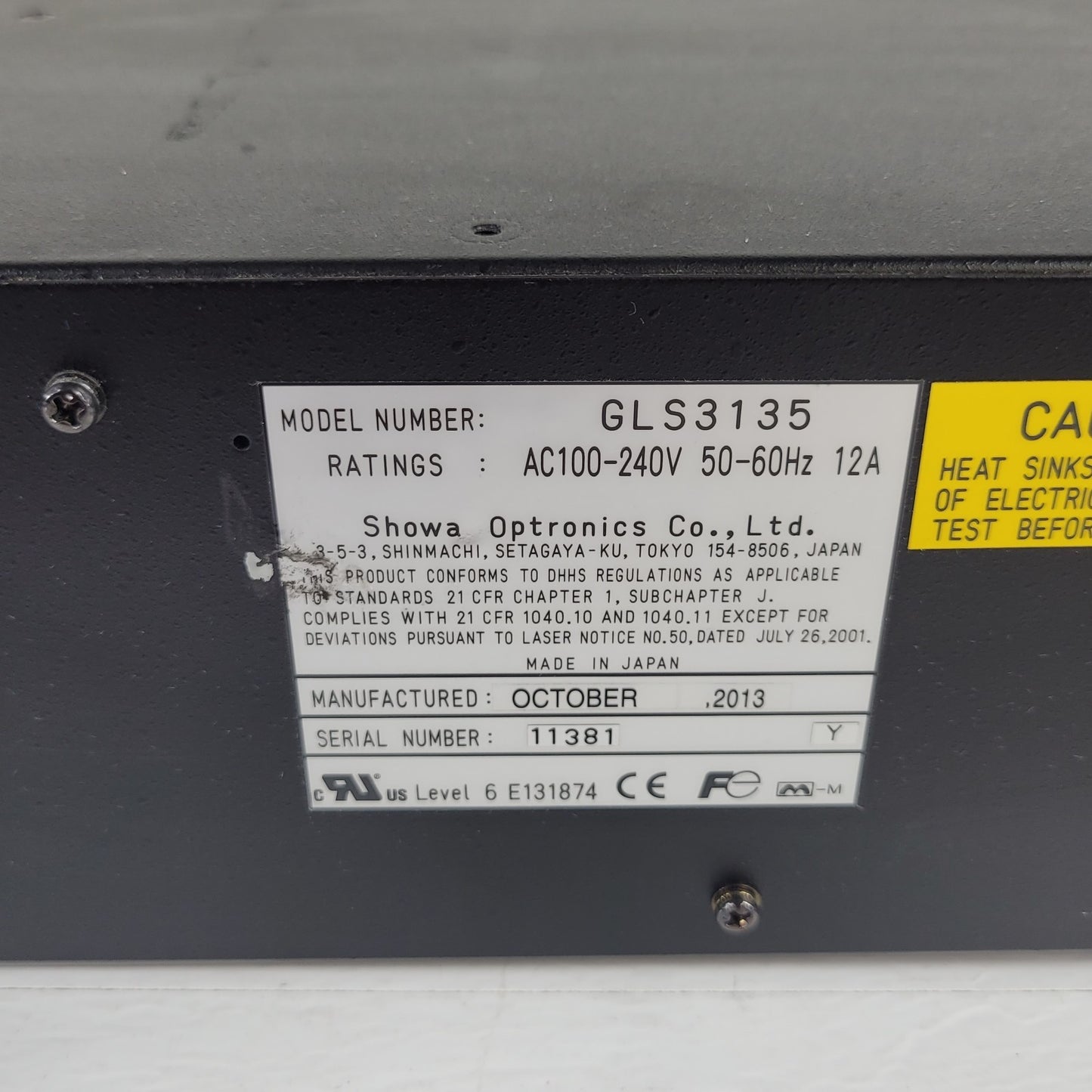 Showa Optronics GLS3135 Laser Emission Power Source Supply