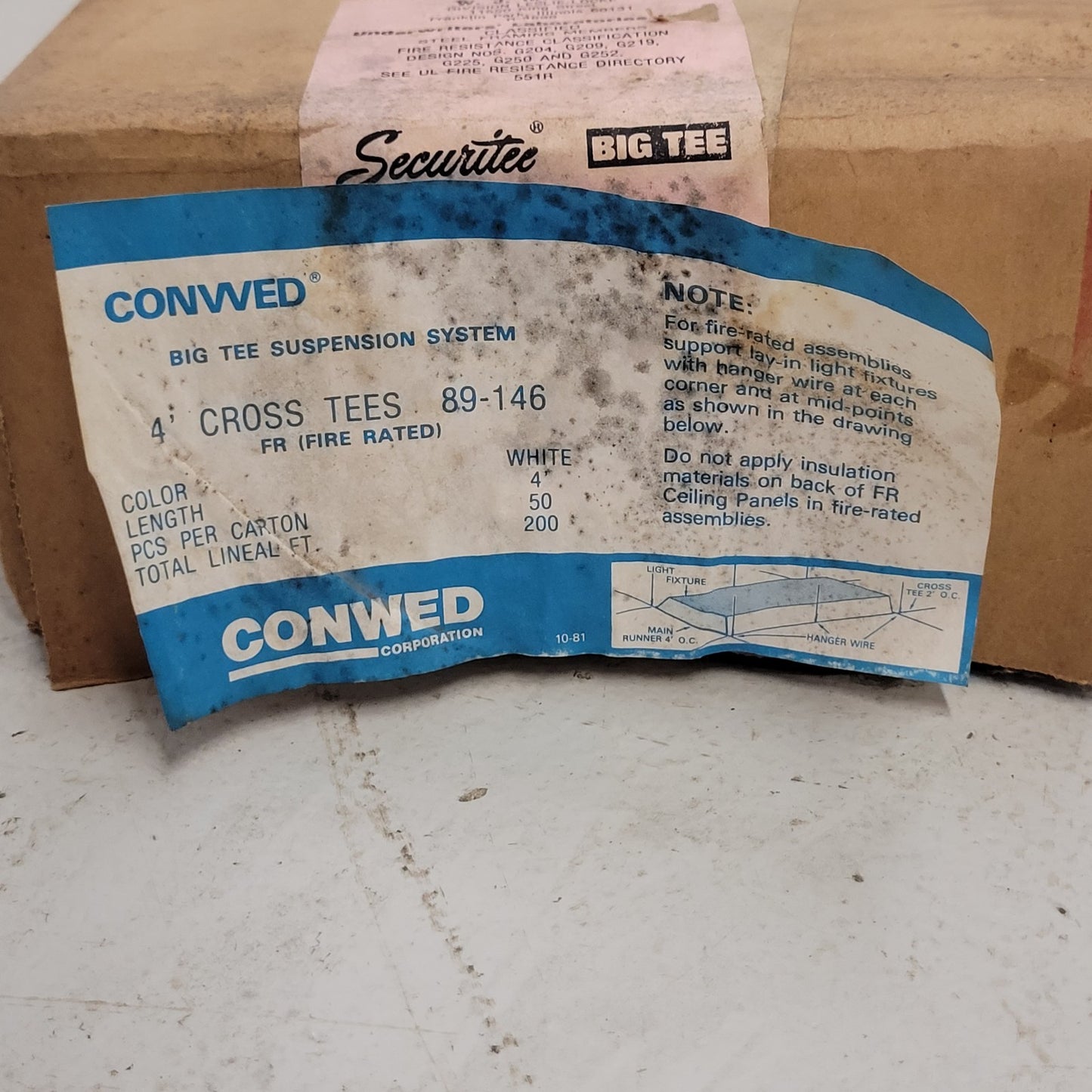 Conwed 89-146 White 4' Drop Ceiling Cross Tee Box Of 50 Piece Steel Framing