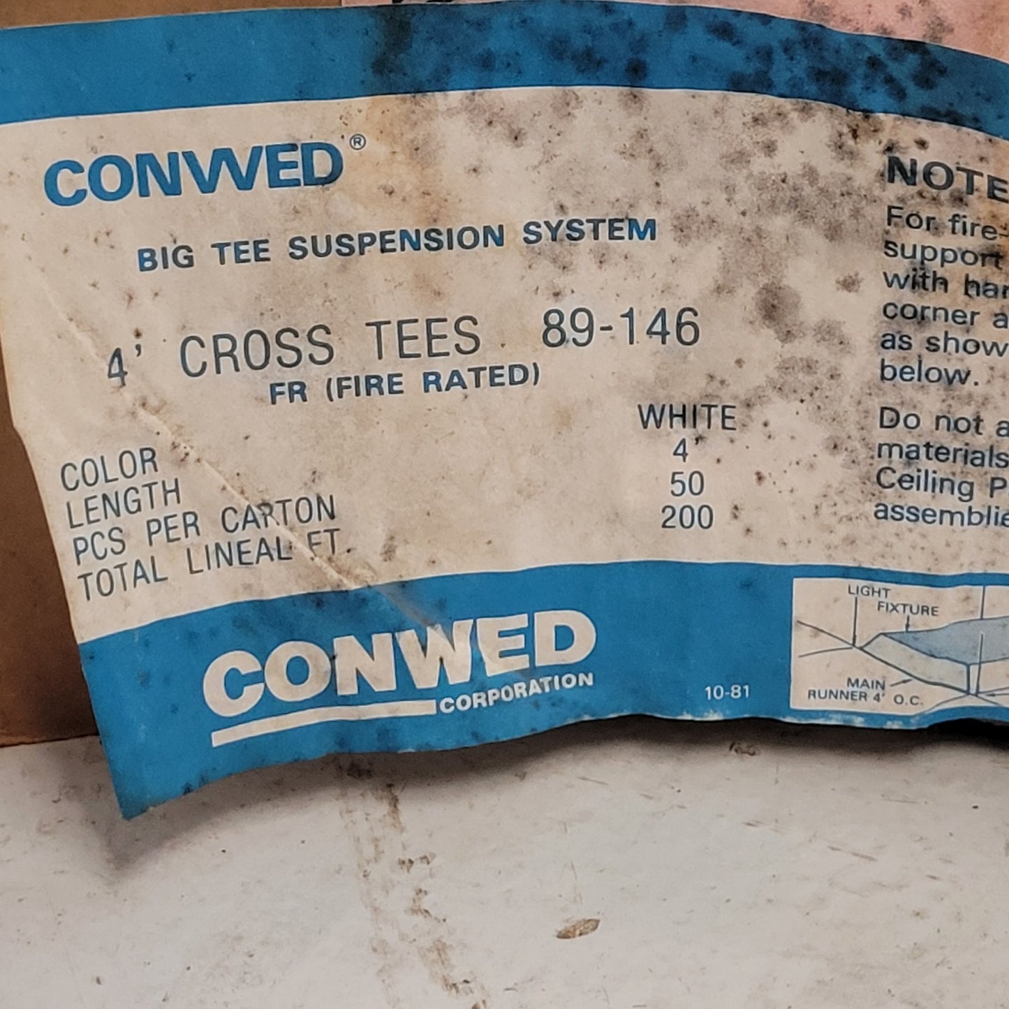 Conwed 89-146 White 4' Drop Ceiling Cross Tee Box Of 50 Piece Steel Framing