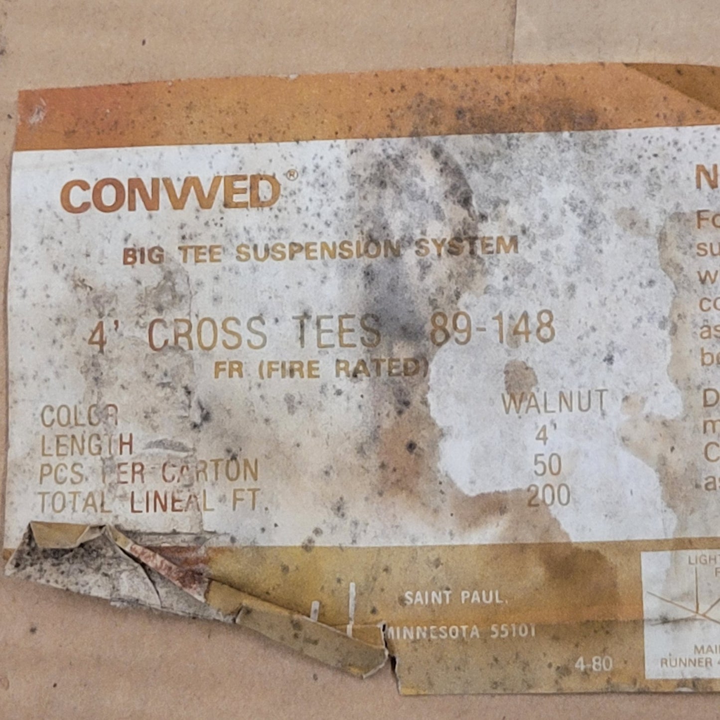 Conwed 89-148 Walnut 4' Drop Ceiling Cross Tee Box Of 50 Piece Steel Framing