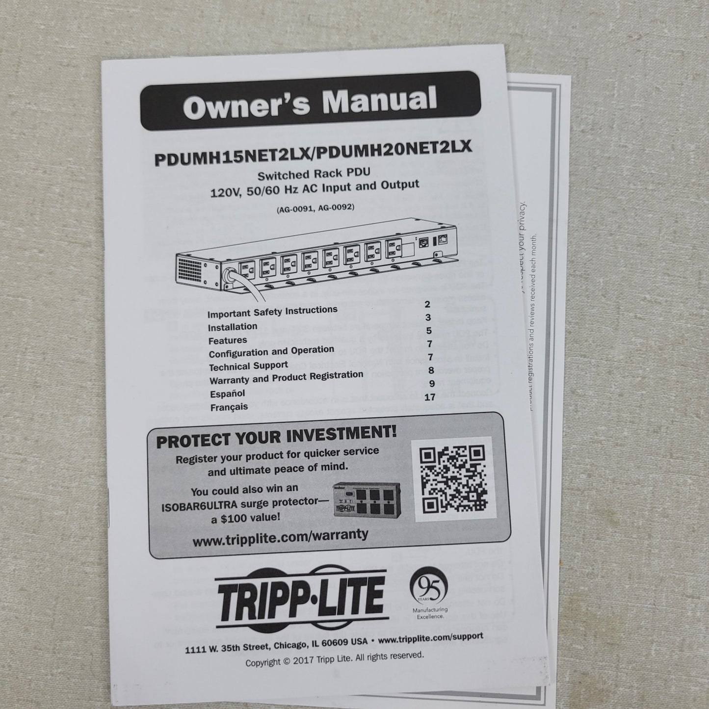 Tripp-Lite PDUMH15NET2LX 120V x 8 Power Distribution Unit PDU Load LAN Monitor