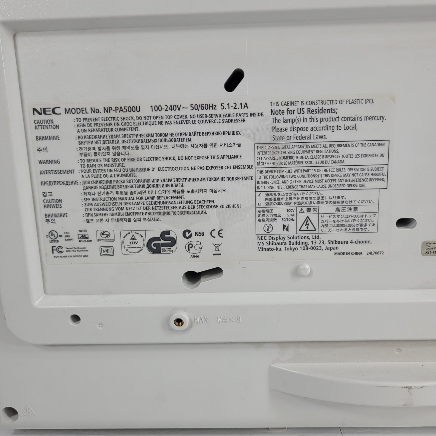 *PARTS* NEC NP-PA500U Projector For Parts Does Not Work Power & Status Flashing