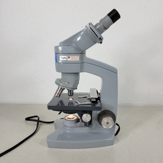 American Optical AO 60.61.62 Fifty Microscope 10x 45x 100x Objective w/ Lamp