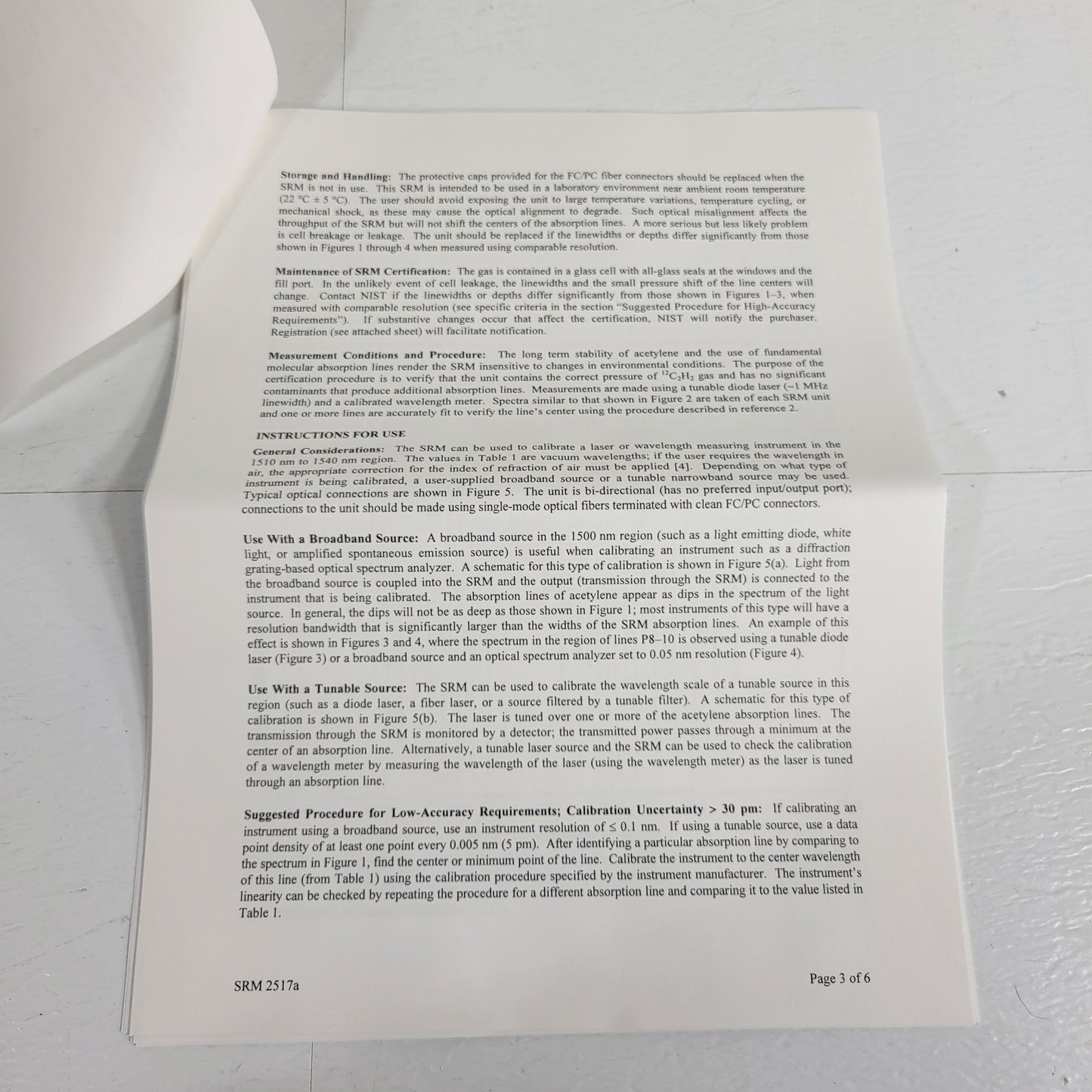 NIST SRM-2517a Hi-Res Wavelength Calibration Reference 1510-1540nm Acetylene