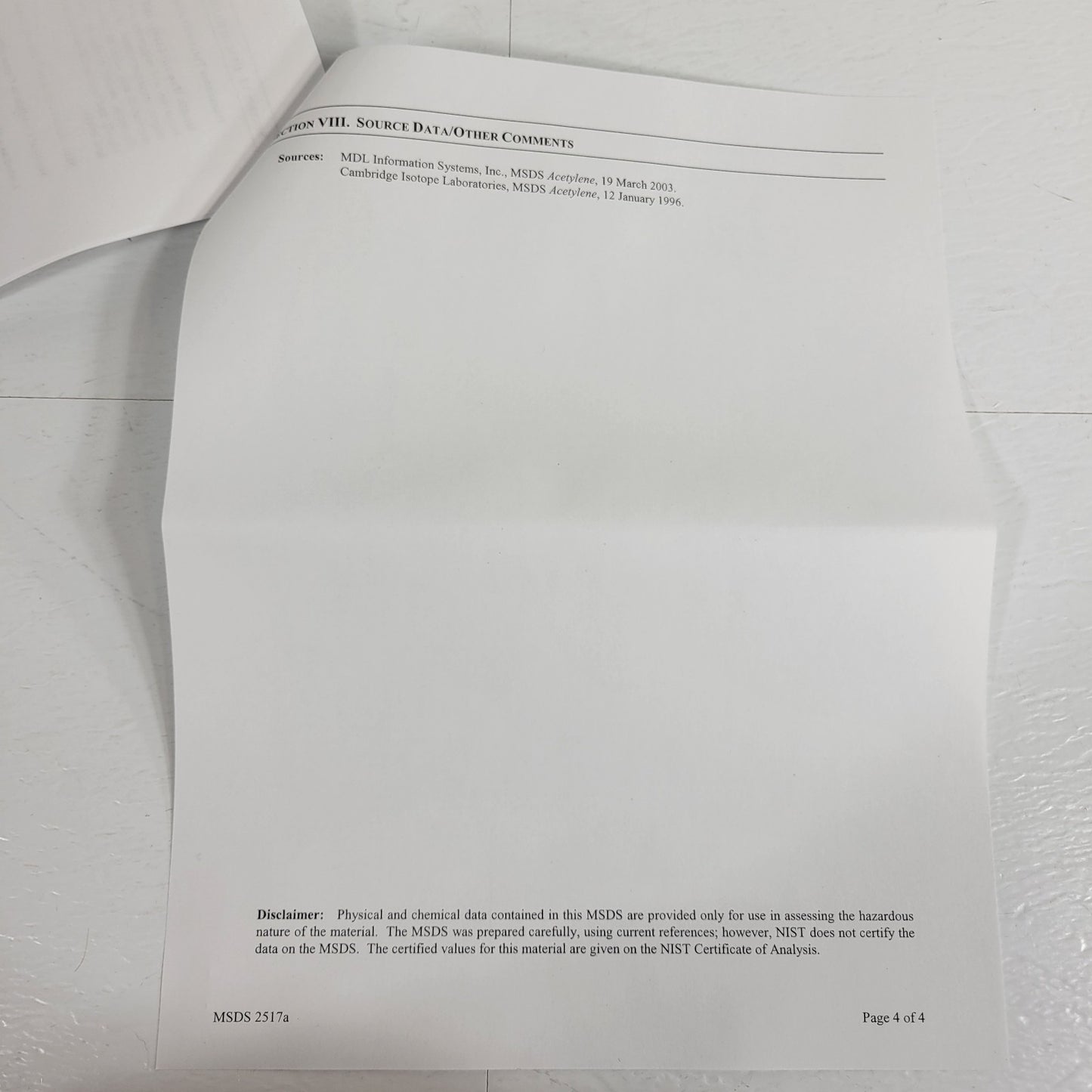 NIST SRM-2517a Hi-Res Wavelength Calibration Reference 1510-1540nm Acetylene