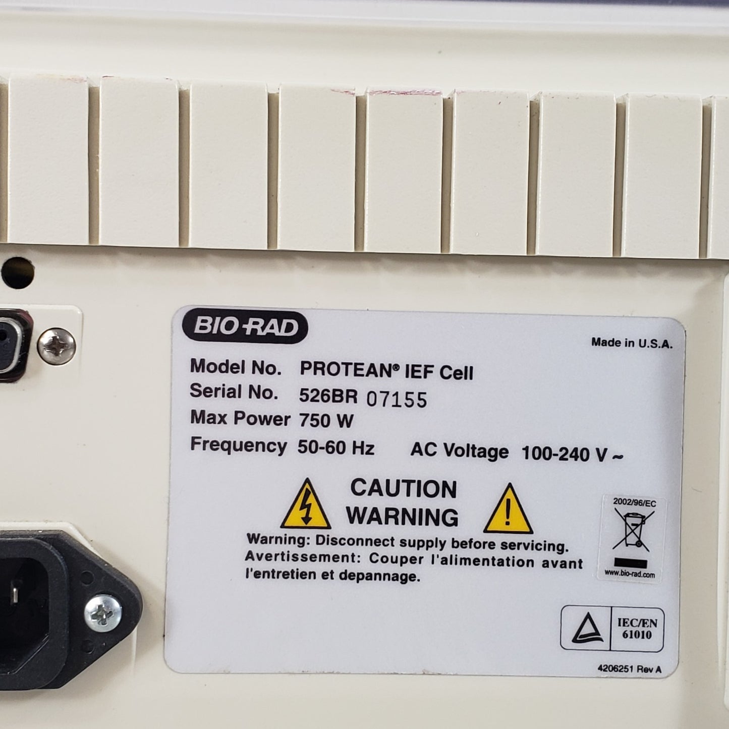 Bio Rad Protean IEF Cell 526BR Protein Electrophoresis Peltier Platform BioRad