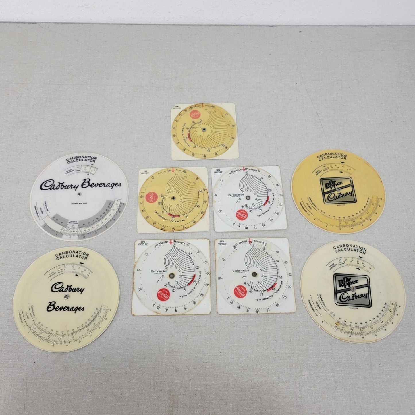 *Lot of 9* Non-Snift Carbonation Test Charts for Bottles and Cans Coke / Cadbury