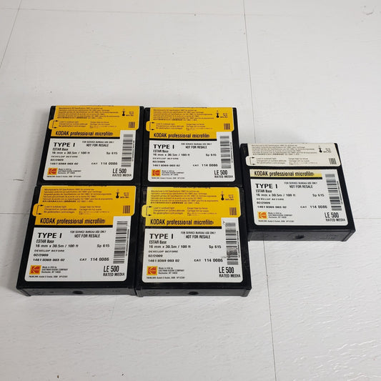 Lot of 5 Kodak Professional Microfilm Type 1 Estar Base 16mm X 30.5m 02/2009