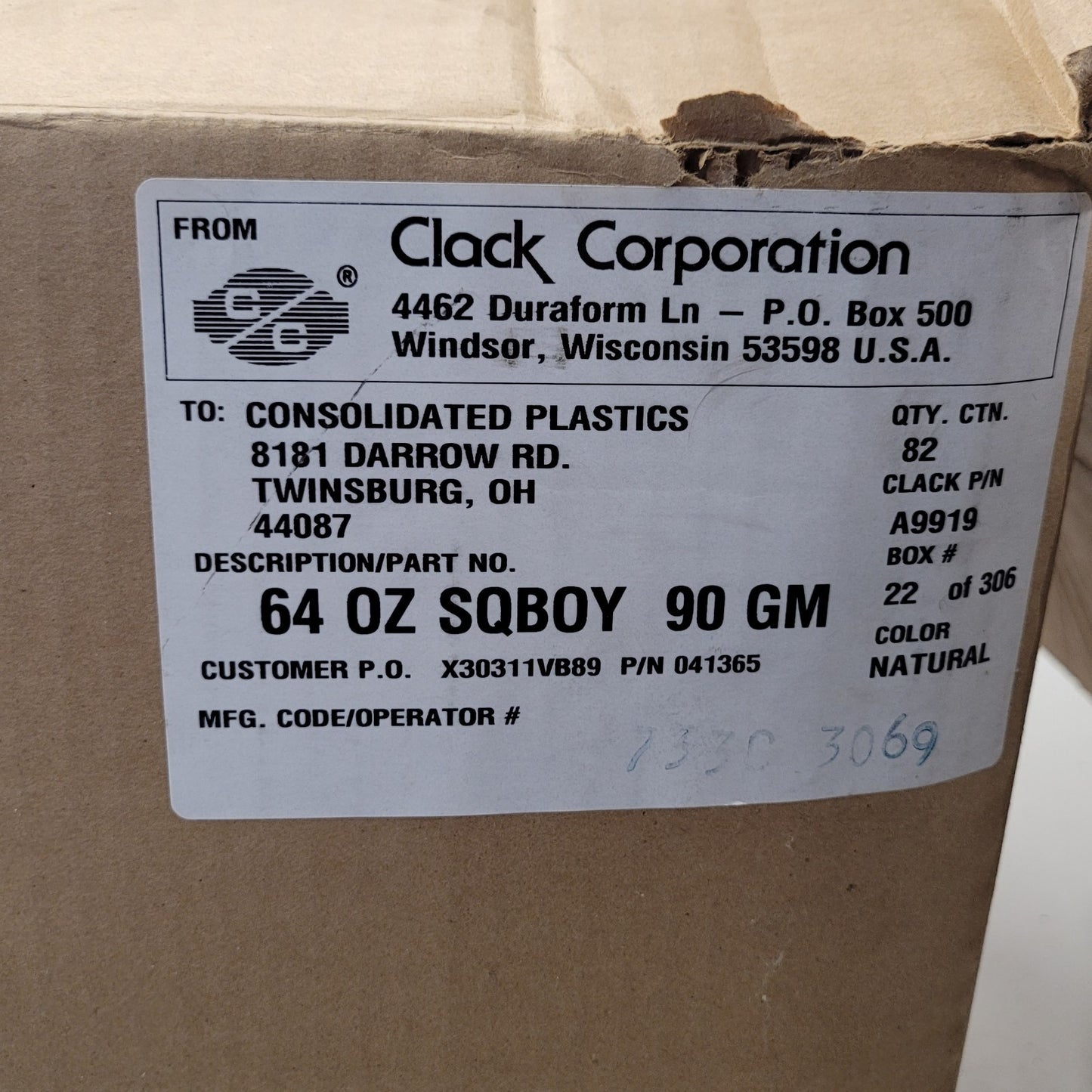 Lot Of 80 Clack 64 Oz Square Wide-Mouth HDPE Bottles 90 Grams Bottles Only