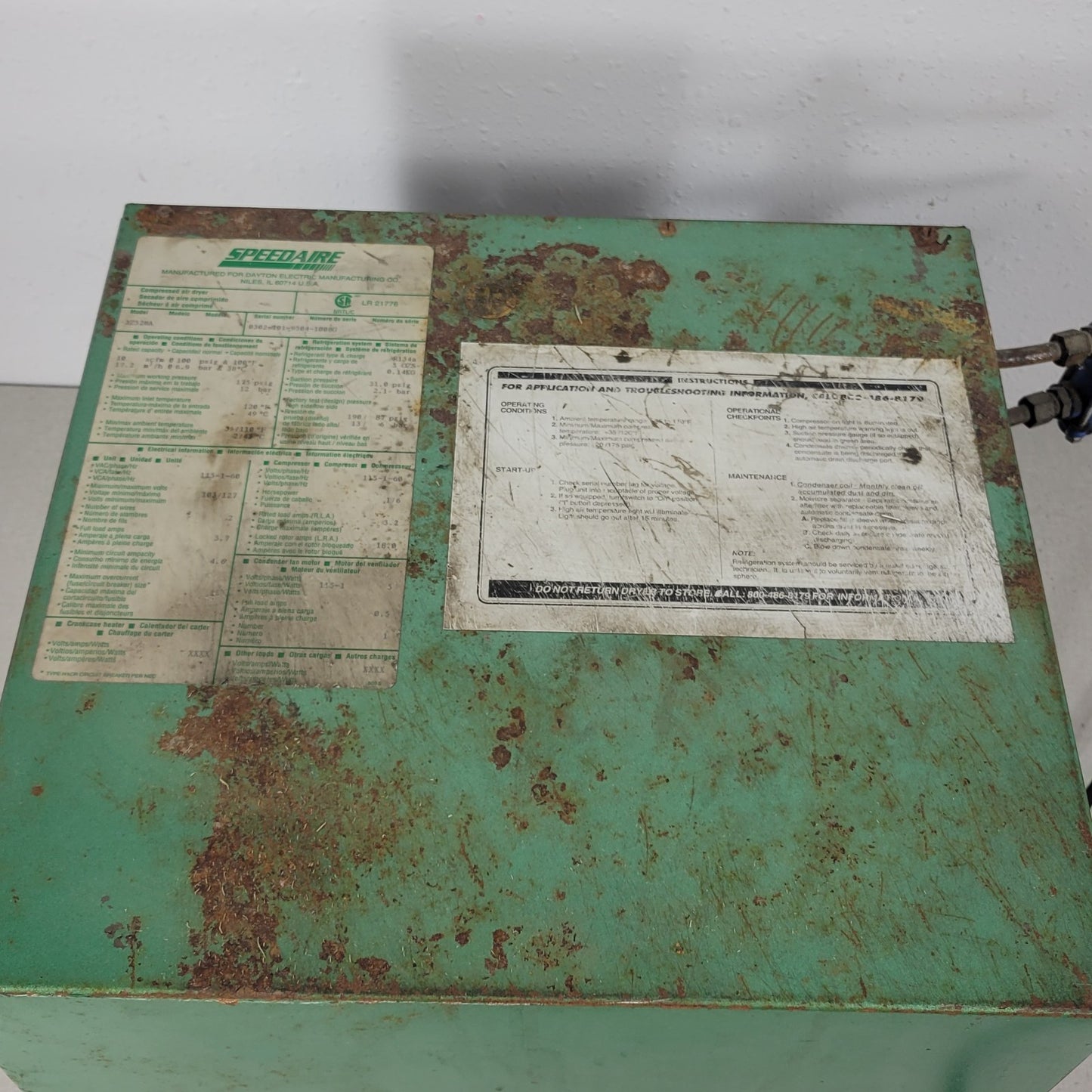 Speedaire Refrigerated Dryer 3Z528A Compressed Air Dryer R134A 100 PSI 10 CFM