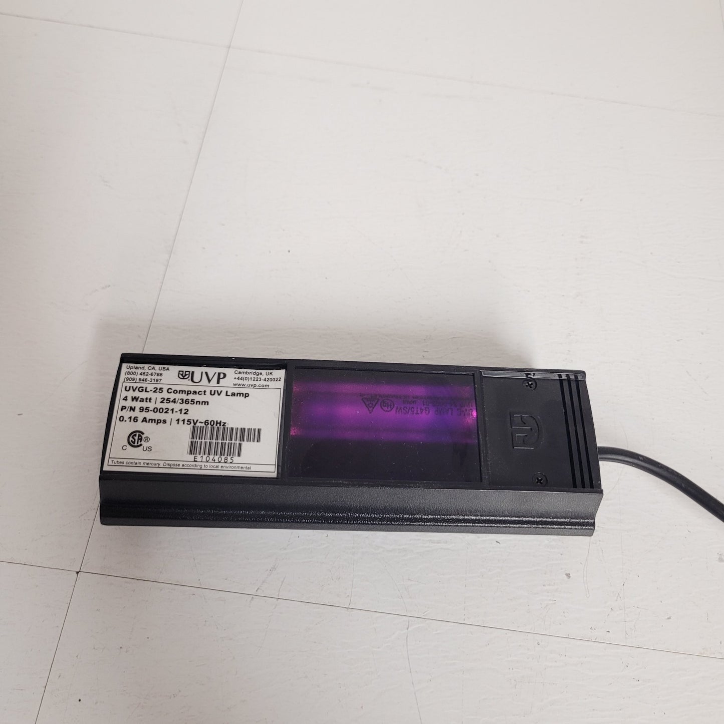 Tested UVP UVGL-25 UV Lamp Dual Wavelength 254/365nm 95-0021-12 .16A 4W