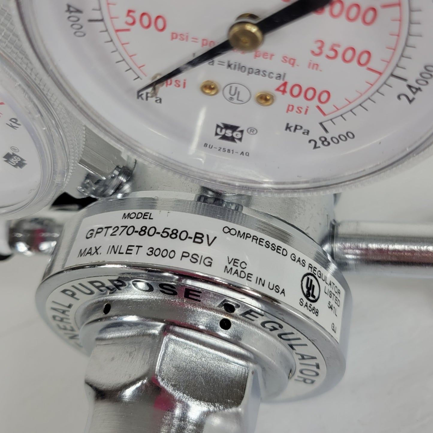 OSC Compressed Gas Regulator GPT270-80-580-BV CGA-580 Fitting 3/8" Fitting
