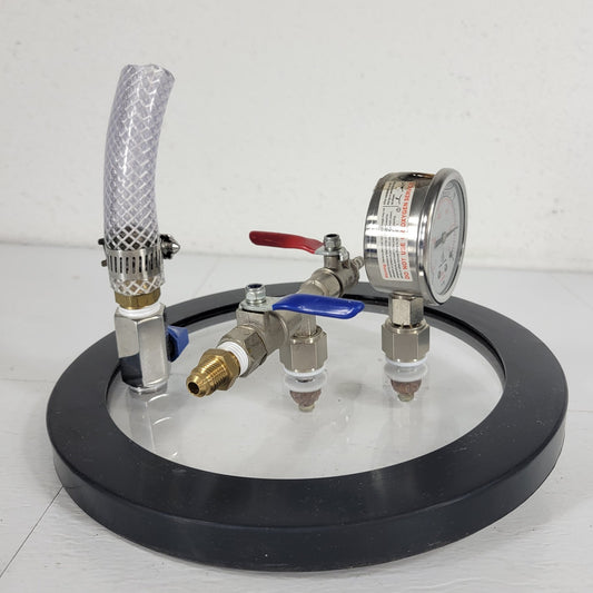 Vacuum Chamber Acrylic Lid 8-3/4" Diameter 1/4" Air Fitting Vac Pressure Gauge