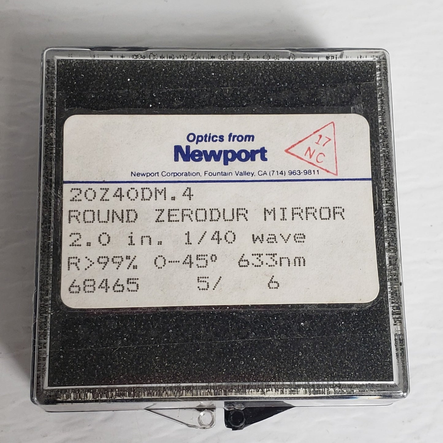 Newport 20Z40DM.4 Dielectric Round Zerodur Mirror 2" 1/40 wave R 99% 633nm Optic