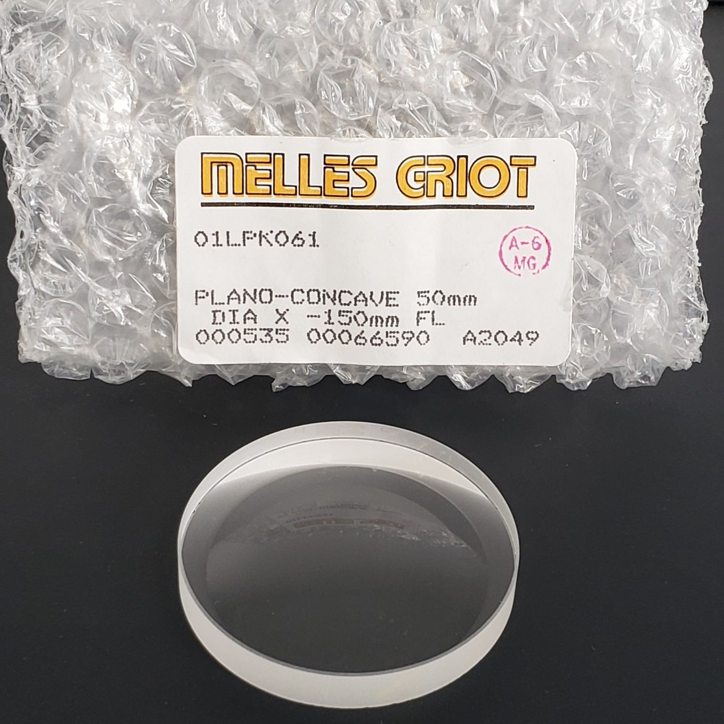 Melles Griot 01LPK061 Plano Concave 50mm Dia x -150mmFL For Optical Applications