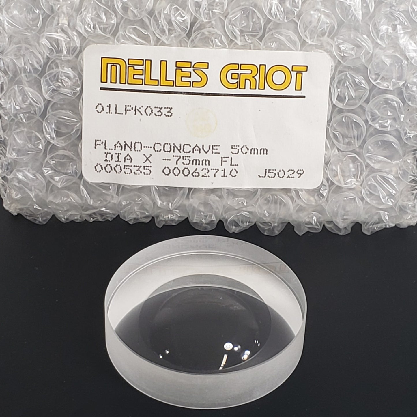 Melles Griot 01LPK033 Plano-Concave 50mm Dia x -75mmFL For Optical Applications