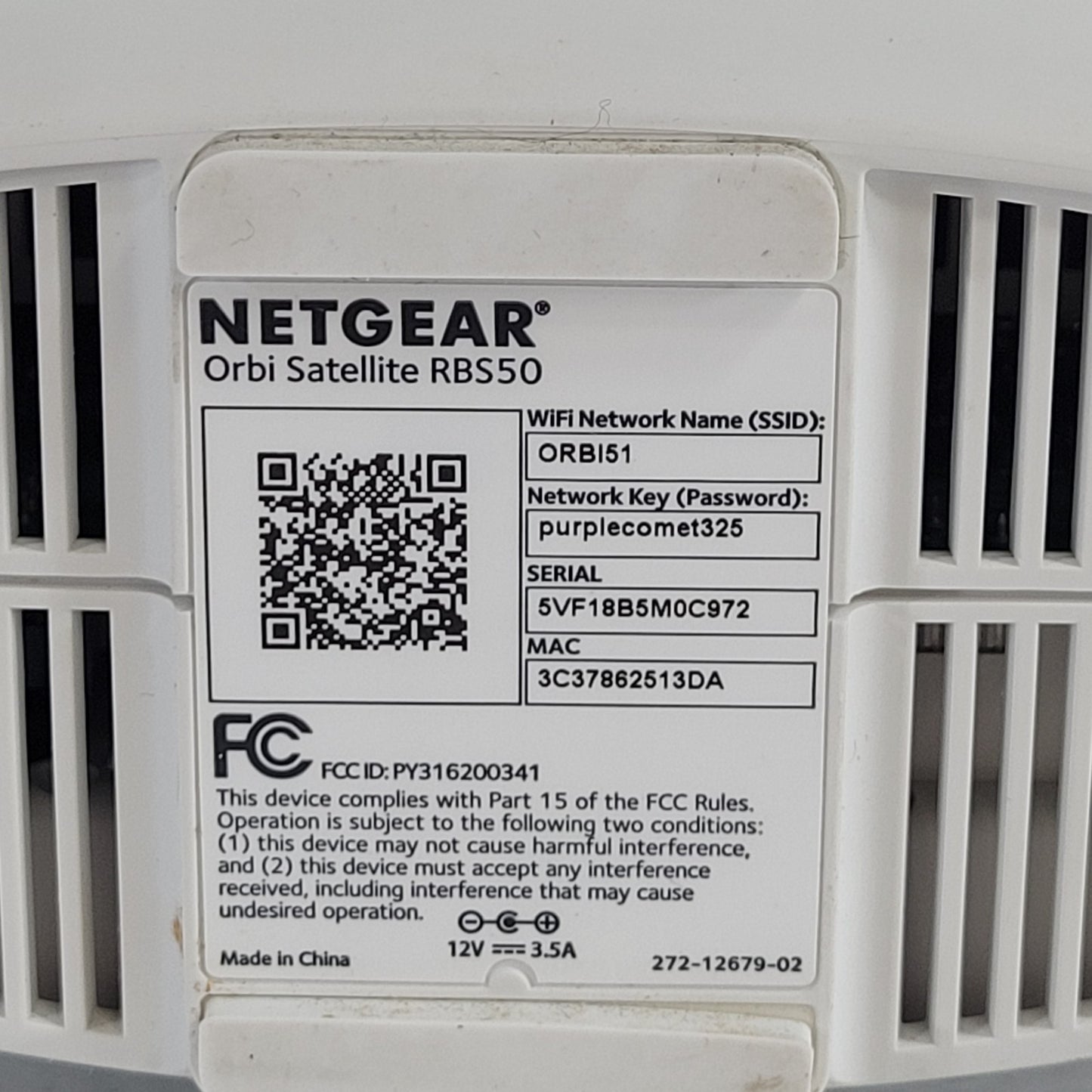 NETGEAR Orbi Satellite RBS50 Wifi Extender 4 Ethernet Ports Usb 2.0