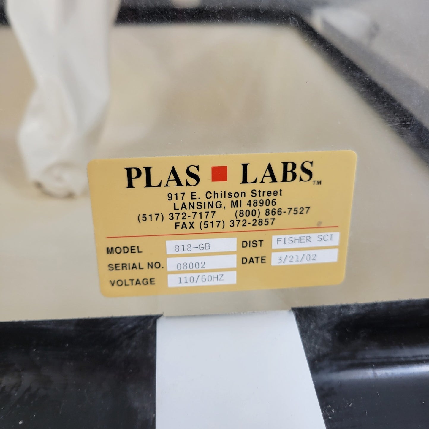 Tested Plas Labs Fisher 818GB Inert Gas Glovebox Positive Pressure and Vacuum