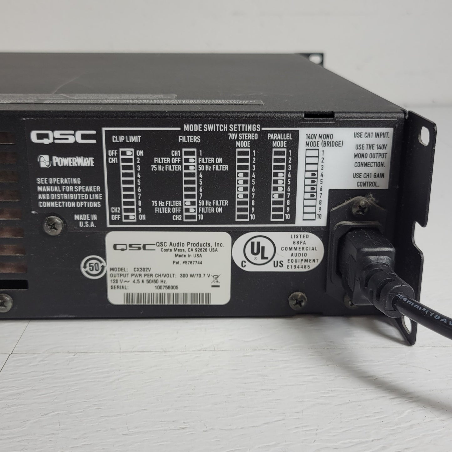 QSC CX602V 2-Channel Professional Power Direct 70V Amplifier 400W Powerwave Tech