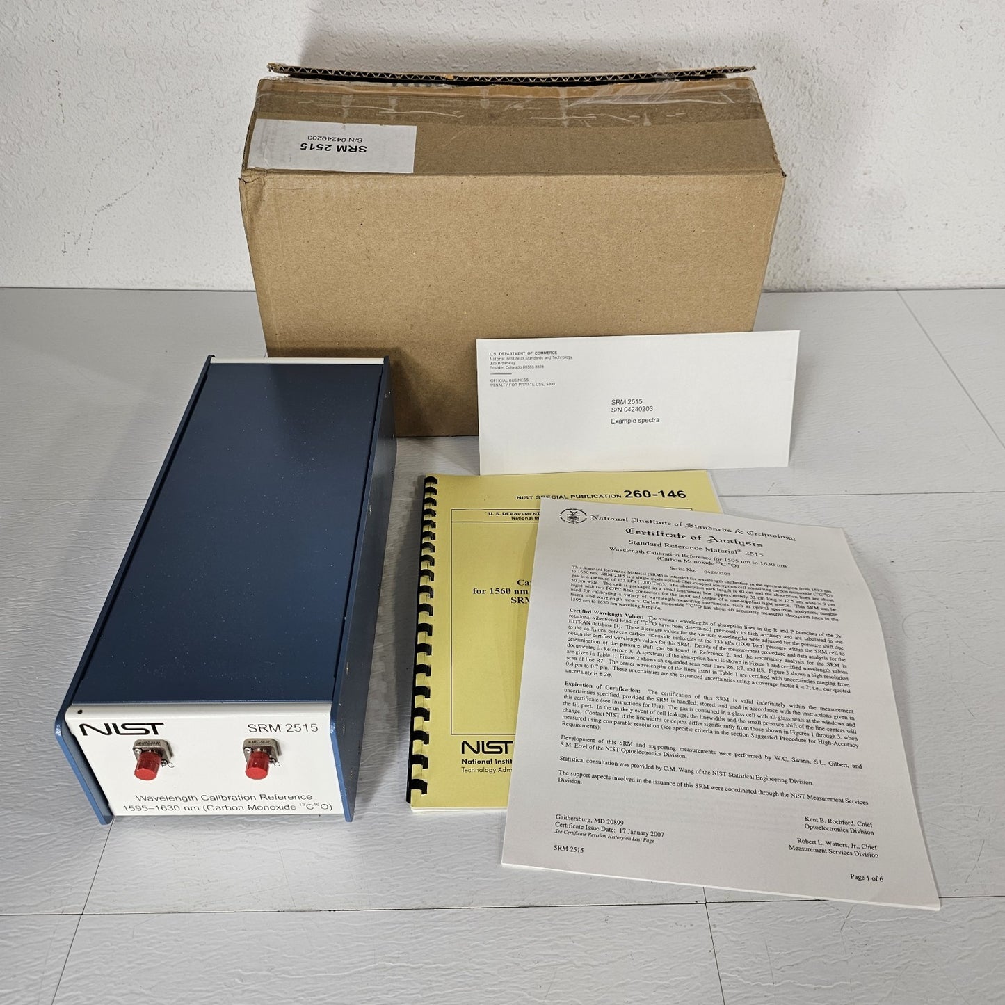 NIST SRM-2515 Wavelength Calibration Reference 1595-1630nm Carbon Monoxide Lines