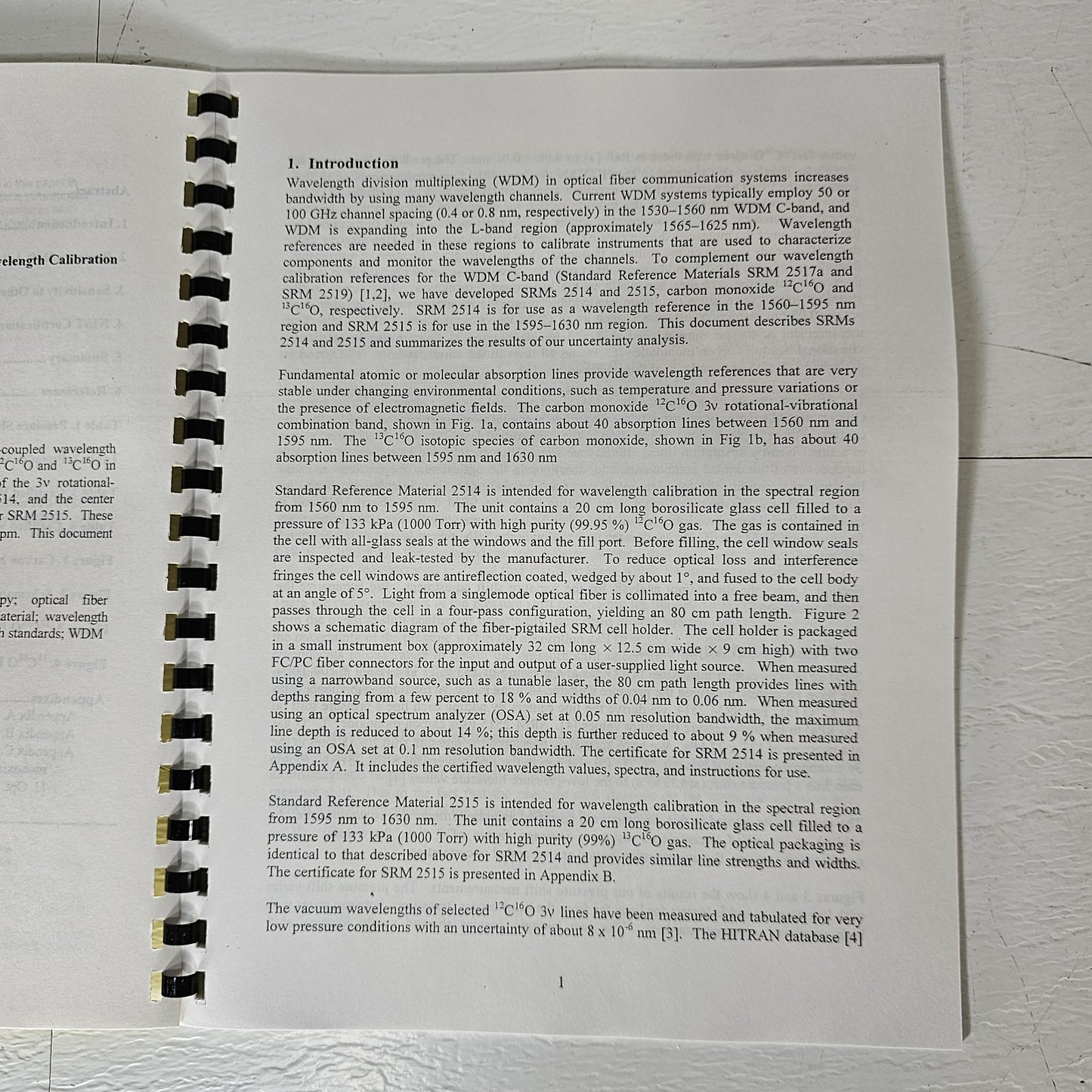 NIST SRM-2515 Wavelength Calibration Reference 1595-1630nm Carbon Monoxide Lines