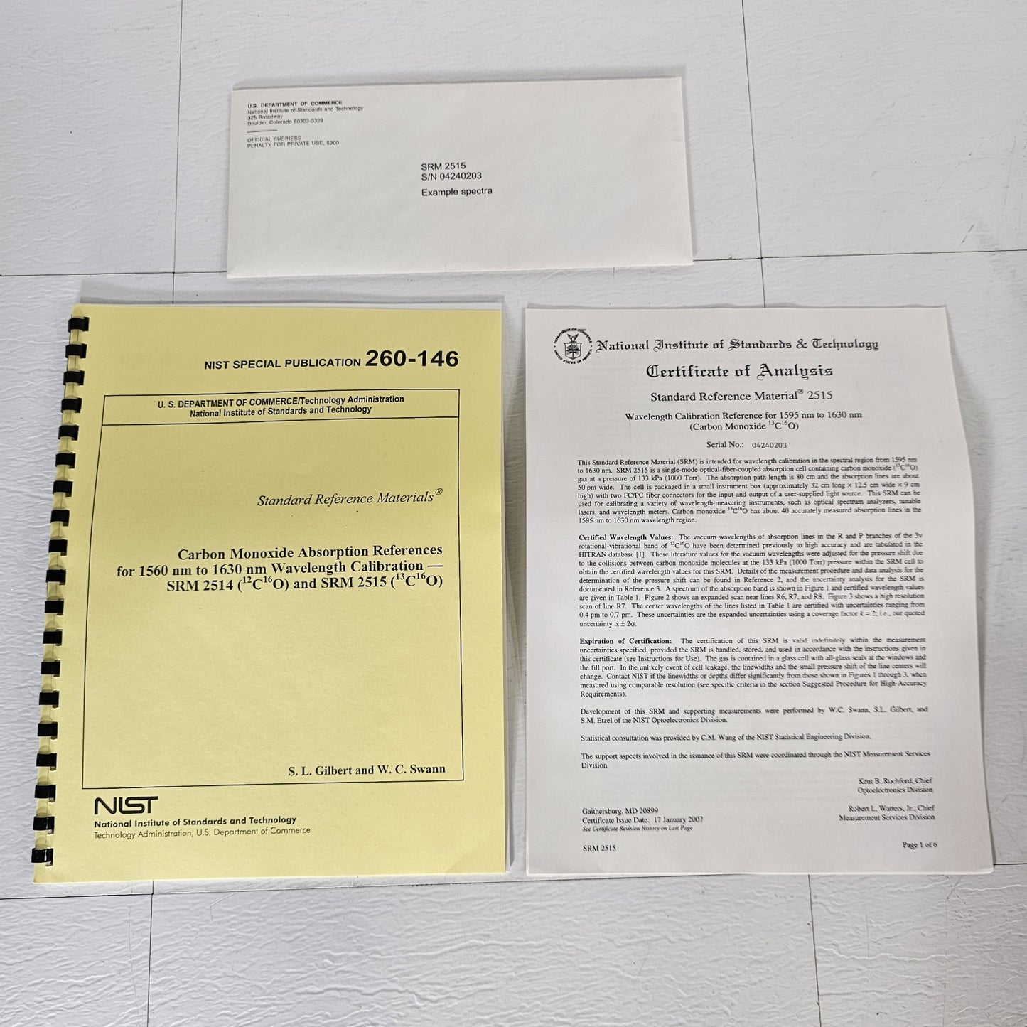 NIST SRM-2515 Wavelength Calibration Reference 1595-1630nm Carbon Monoxide Lines