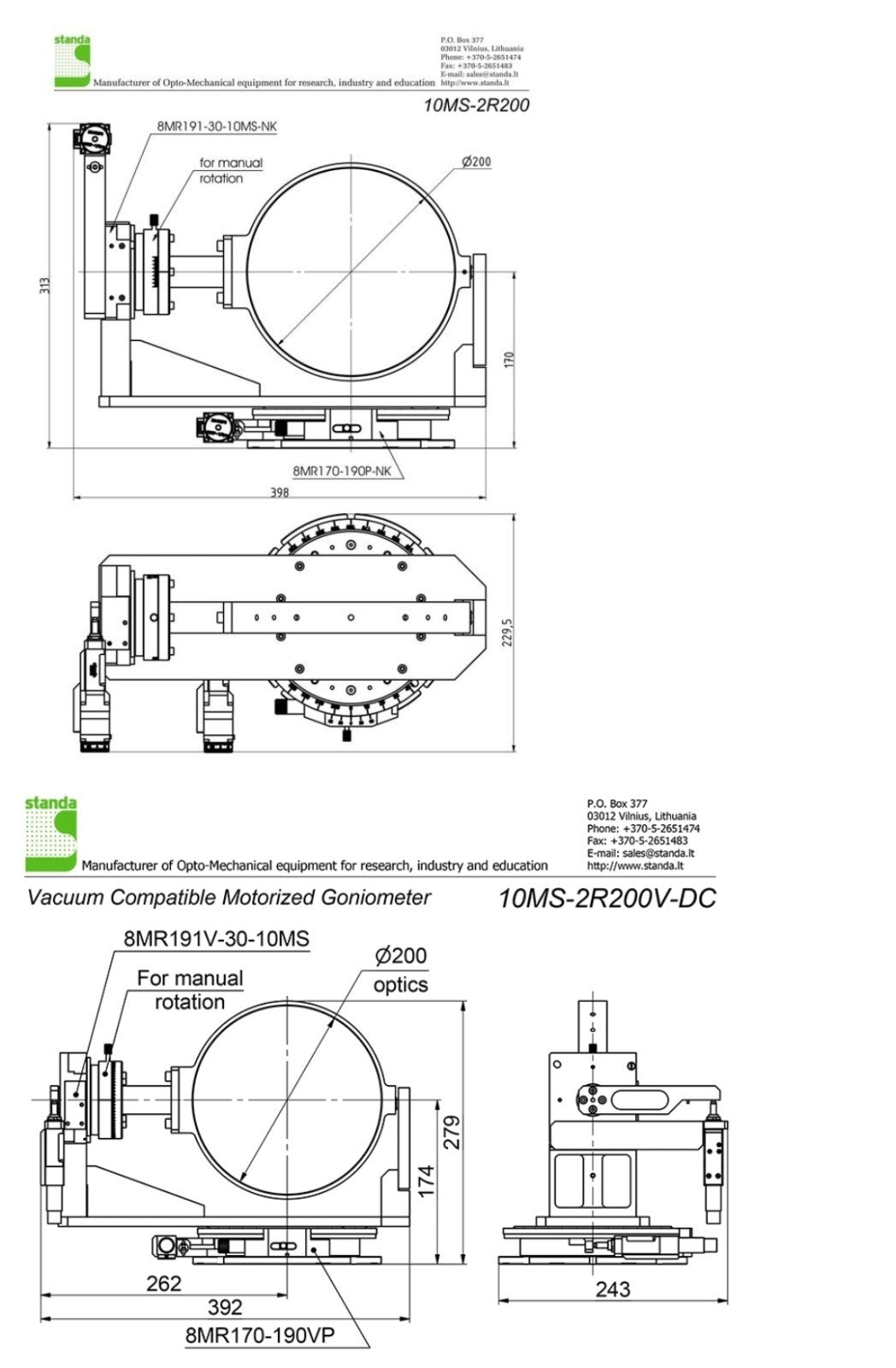 Standa 10MS-2R200 2-Axis Motorised Goniometer for Larger Optics Micrometer