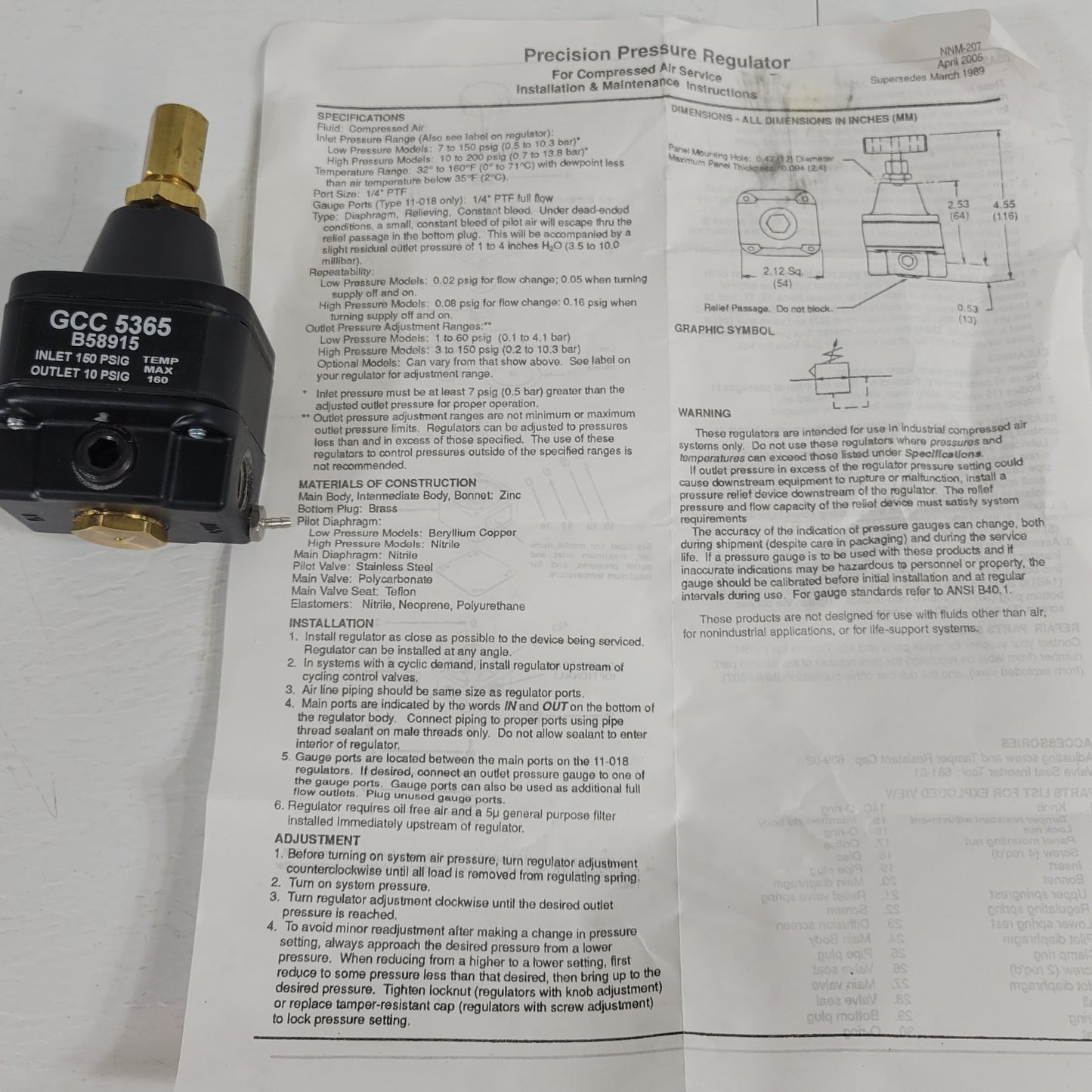 Beckman Coulter GCC 5365 Precision Pressure Regulator Inlet 150psi Outlet 10psi