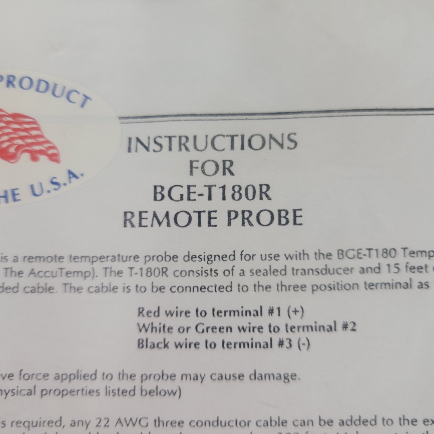 Blue Grass Electronics BGE-T180R Remote Temperature Sensor Probe