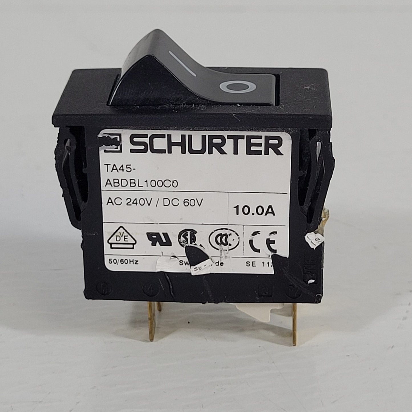Schurter TA45-ABDBL100C0 Breaker Power Switch 10A 240VAC Panel Mount Snap-In