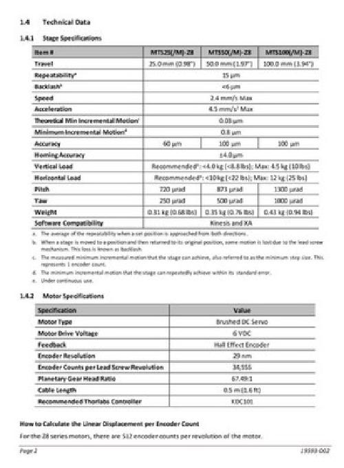 ThorLabs MTS50-Z8 Motorized Translation Stage 50mm 1.97" Travel X-Axis Motion