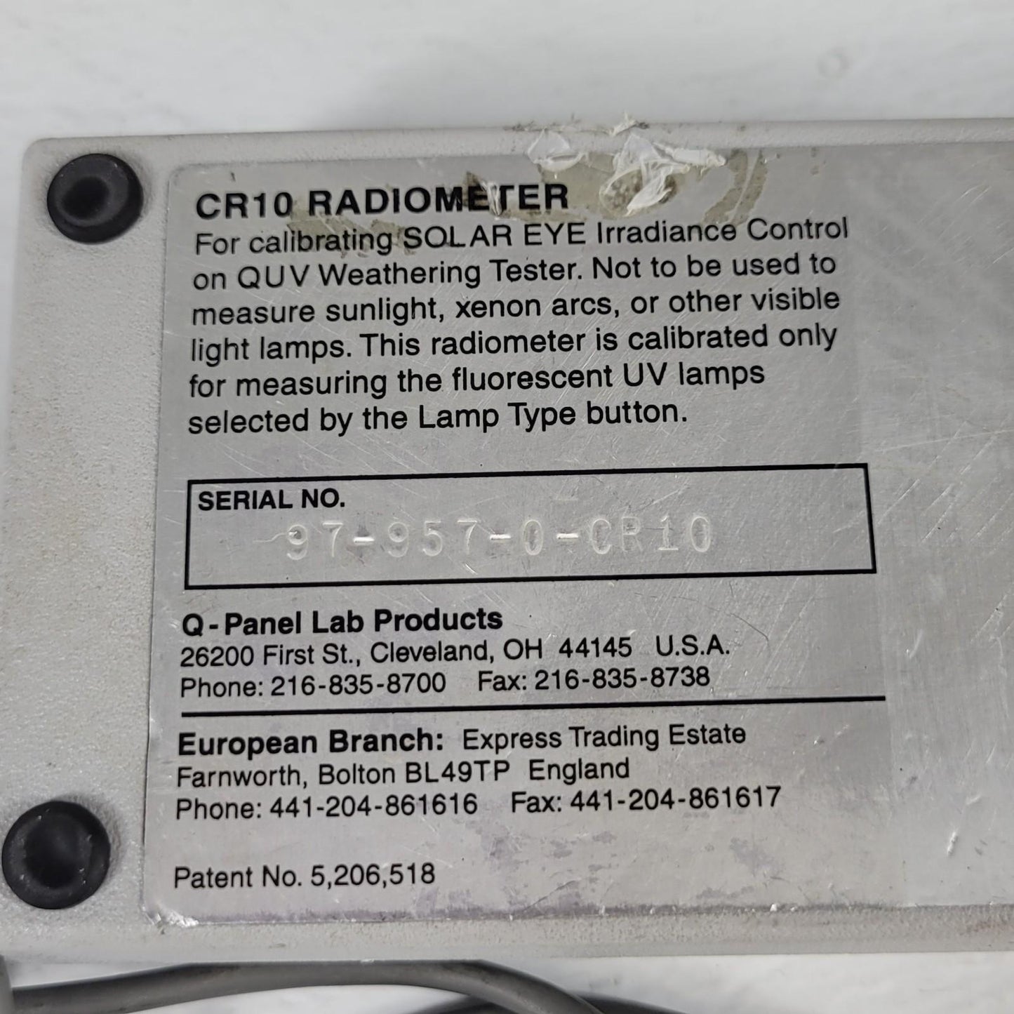 Q-Lab Q-Panel CR10 UV-A UV-B Ultraviolet Calibration Radiometer Meter Cal Q-U-V