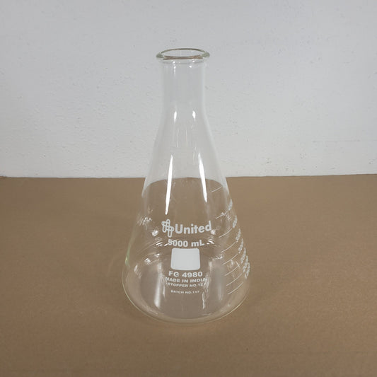 United Scientific FG4980-5000 5000mL 5L Borosilicate Glass Erlenmeyer Flask