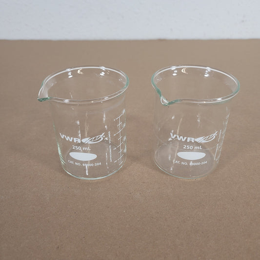*Lot of 2* VWR 89000-204 250mL Borosilicate Glass Low Form Beaker