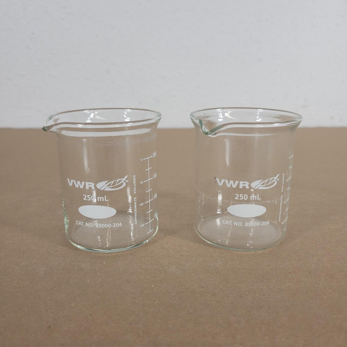 *Lot of 2* VWR 89000-204 250mL Borosilicate Glass Low Form Beaker