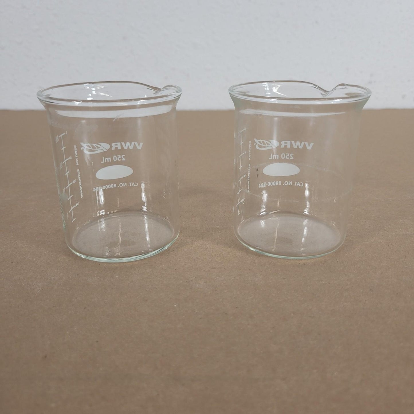 *Lot of 2* VWR 89000-204 250mL Borosilicate Glass Low Form Beaker